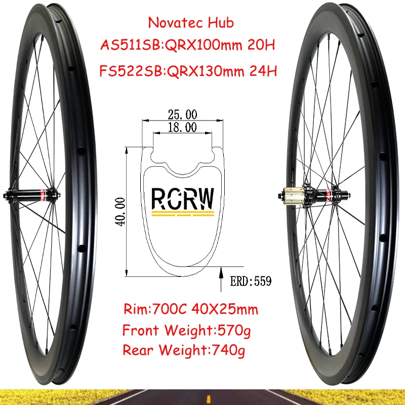 700C Road 40X25mm Wheelset Carbon Rim 20/24Hole Tubeless Clincher 25 Wide 40 Deep Novatec AS511SB FS522SB V Brake Shima HG Hub
700C Road 40X25mm Wheelset Carbon Rim 20/24Hole Tubeless Clincher 25 Wide 40 Deep Novatec AS511SB FS522SB V Brake Shima HG Hub