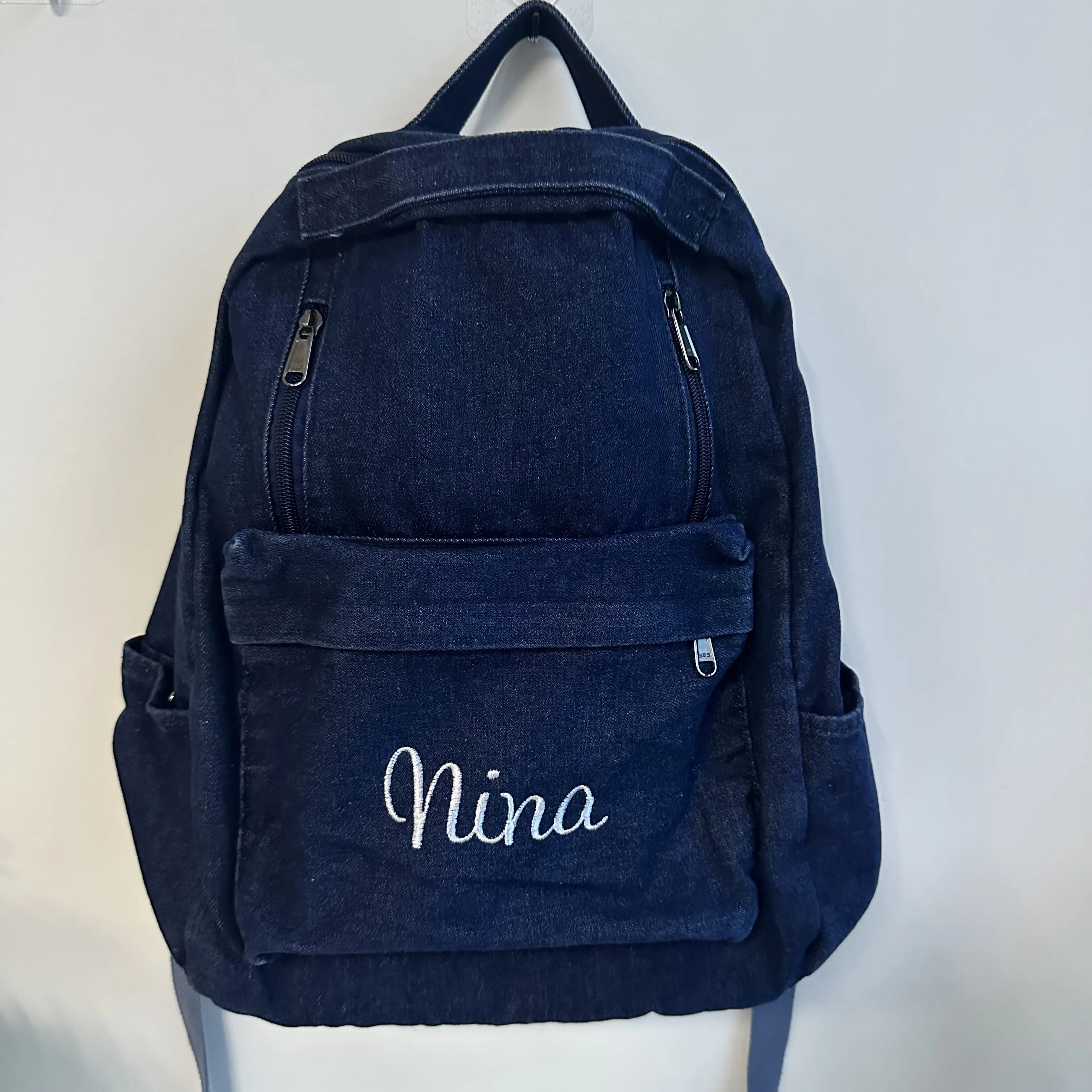 

Personalized Name Denim Backpack Large Capacity Women's Men's Travelling Multifunctional Denim Bag Custom Retro Outdoor Bags