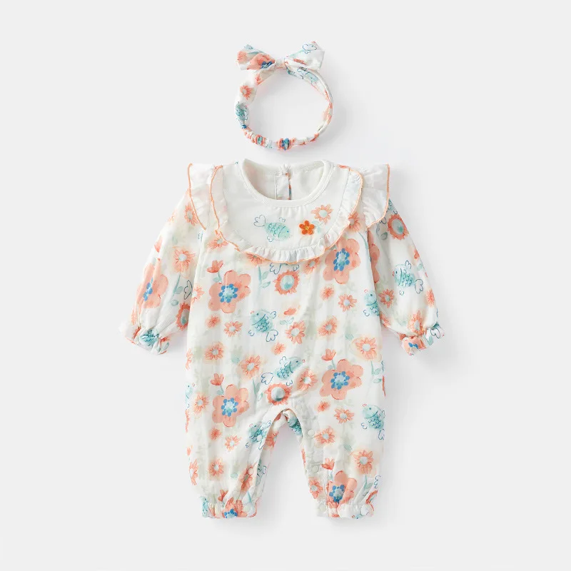 

Jenny&Dave Infant and toddler cotton jumpsuit 2024 spring double layered jumpsuit for girls, spring and autumn long sleeved Nord