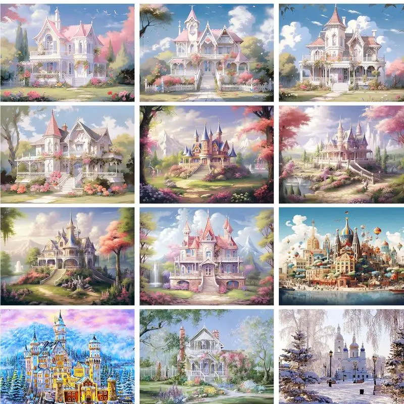 

GATYZTORY Frame Pink Castle Scenery Painting By Numbers Kit Acrylic Diy Paint By Numbers Wall Art Picture For Home Decors 60x75c