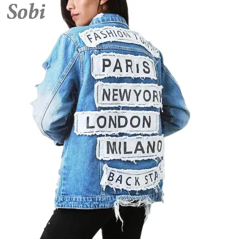 Women's Denim Jackets Fashion Letter Print Loose Outerwear Long Sleeve Comfortable Casual Hole Denim Jackets Fall Winter Coat
Women's Denim Jackets Fashion Letter Print Loose Outerwear Long Sleeve Comfortable Casual Hole Denim Jackets Fall Winter Coat