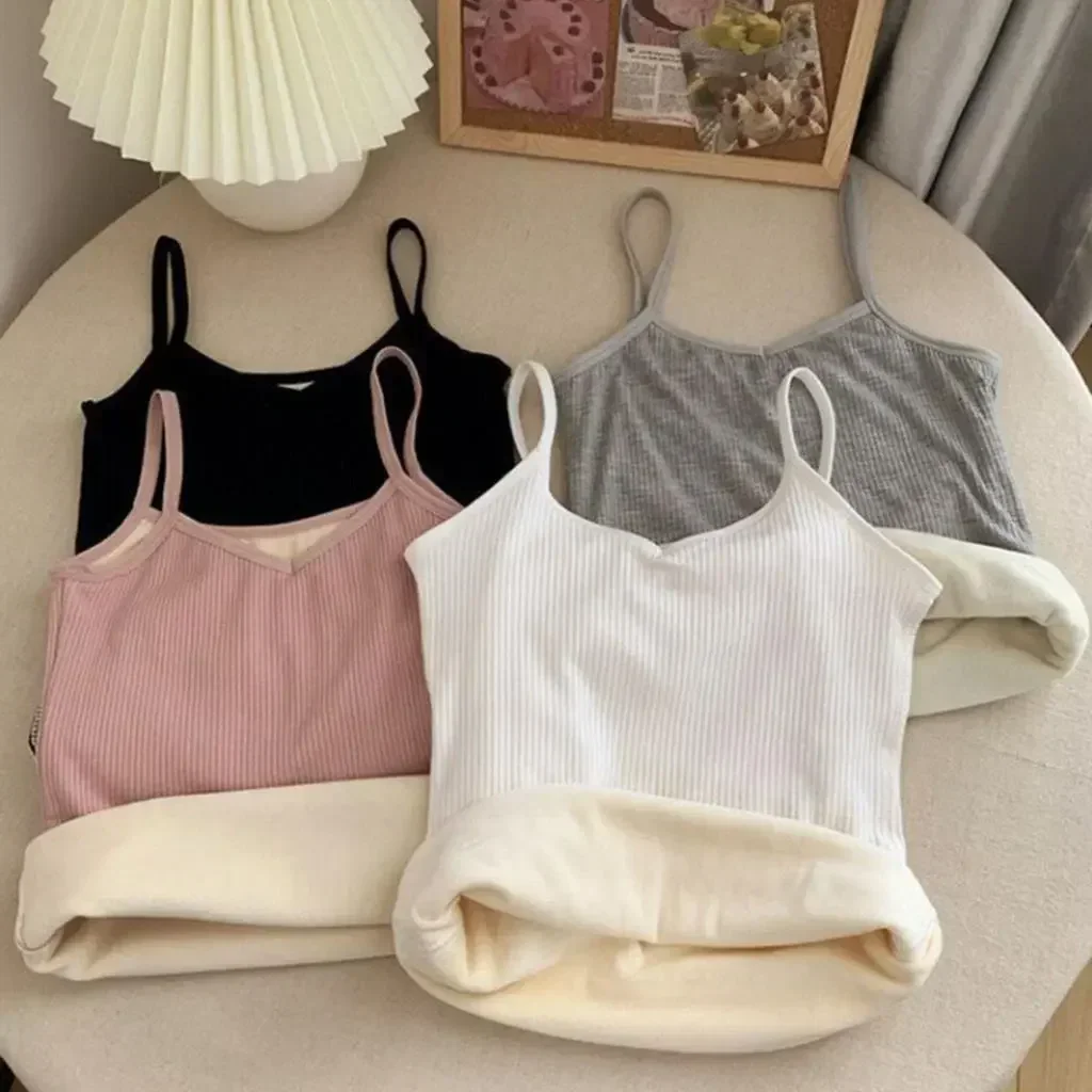 

Warm Women Cozy Slim Top Thermal Sling Underwear Winter Color Camisole Velvet Thickened Bottoming Solid Undershirt Clothing Vest