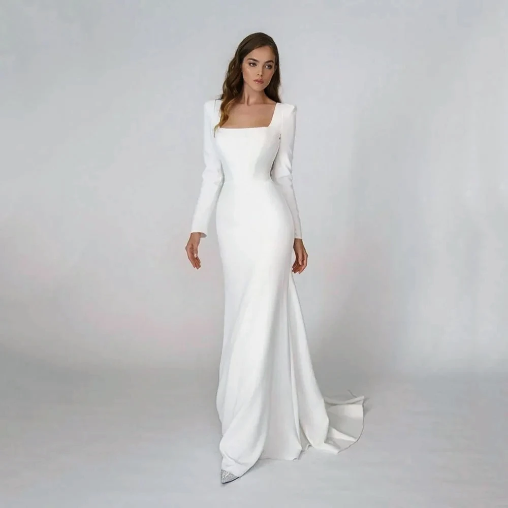 Square Neck Long Sleeves Simple Satin Mermaid Wedding Dress Hollow Backless Zipper New Formal Evening Dress Bride Bridal Dress
Square Neck Long Sleeves Simple Satin Mermaid Wedding Dress Hollow Backless Zipper New Formal Evening Dress Bride Bridal Dress