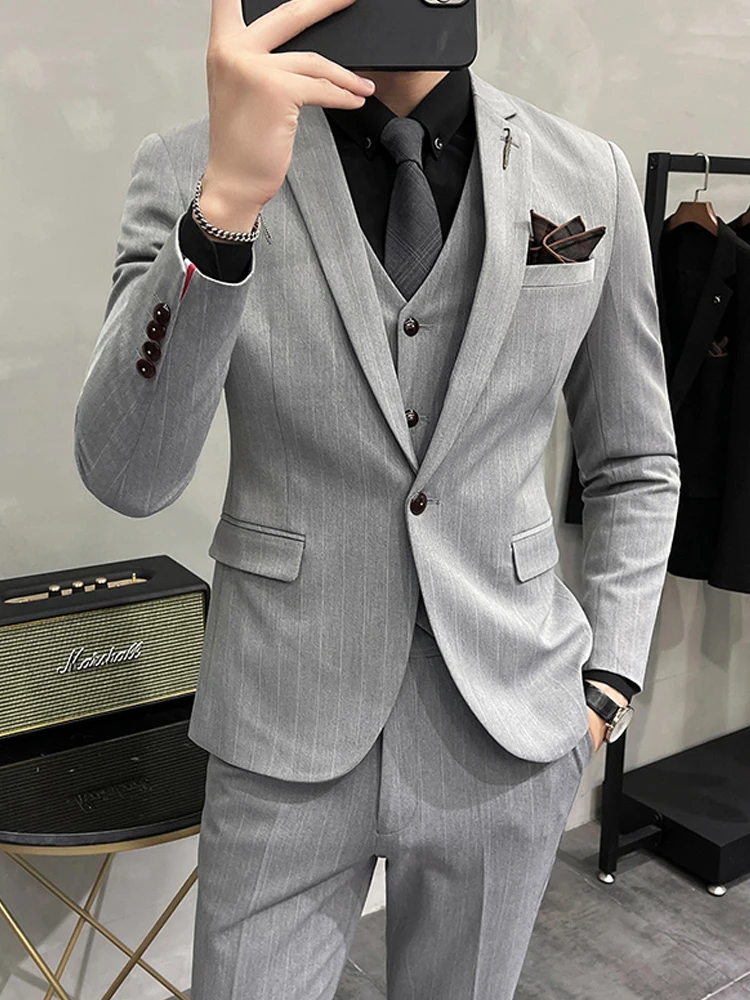 7XL ( Jacket + Vest + Pants ) High-end Brand Boutique Striped Men's Formal Business Suit Three-piece Set Groom Wedding Dress
7XL ( Jacket + Vest + Pants ) High-end Brand Boutique Striped Men's Formal Business Suit Three-piece Set Groom Wedding Dress