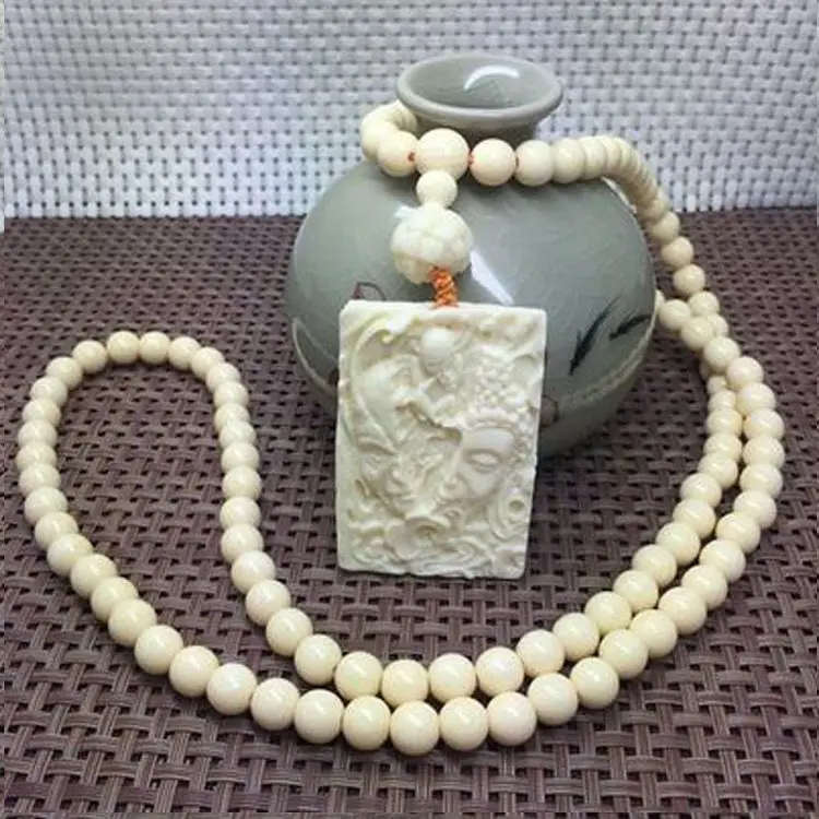 

UMQ Natural Ivory Nut Bracelet 108 Necklace Guan Gong Guan Yin Pendant Pendant for Men and Women Long Necklace