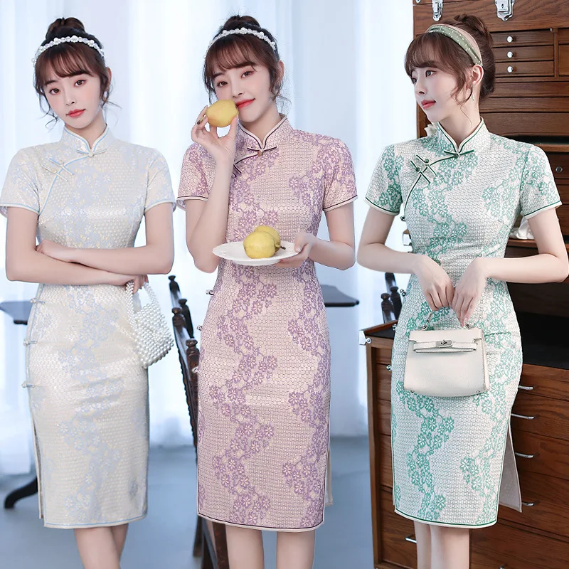 Традиционное китайское женское платье Qipao с вышивкой, женское платье с коротким рукавом, сексуальное женское платье-Ципао
Традиционное китайское женское платье Qipao с вышивкой, женское платье с коротким рукавом, сексуальное женское платье-Ципао