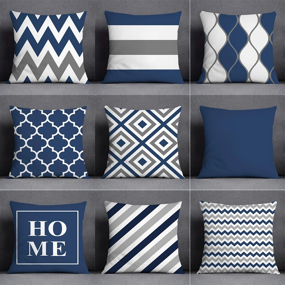 

Нордическая простая Геометрическая синяя серия с рисунком, украшение для дома, гостиной, дивана, квадратная подушка из полиэстера