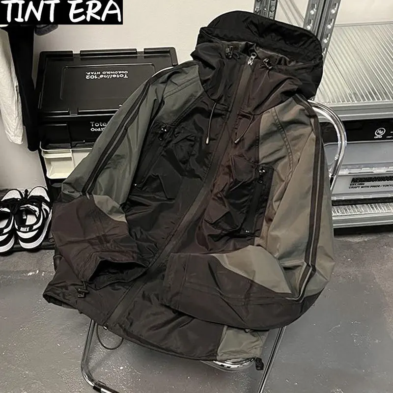 

Куртка Techwear Deeptown женская, винтажная ветровка в стиле Харадзюку, спортивные куртки большого размера, уличный Анорак на молнии с капюшоном