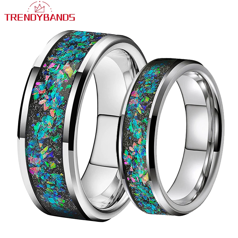 8mm Tungsten Carbide Fashion Rings for Men Women Wedding Band Opal Inlay Beveled Edges Polished Shiny Comfort Fit
8mm Tungsten Carbide Fashion Rings for Men Women Wedding Band Opal Inlay Beveled Edges Polished Shiny Comfort Fit
