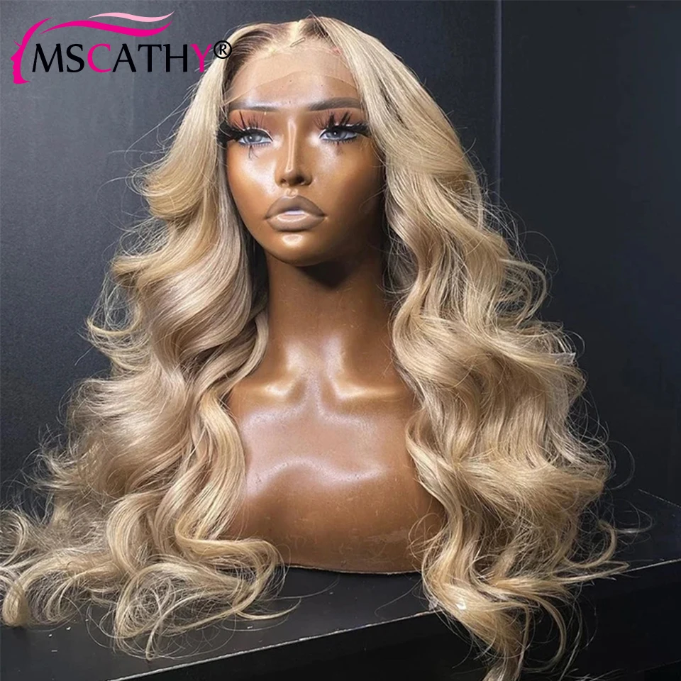 

Dark Ash Blonde Ombre Colored Lace Front Wig Human Hair Body Wave Brazilian Remy Hair Wig 13x4 HD Transparent Lace Frontal Wig