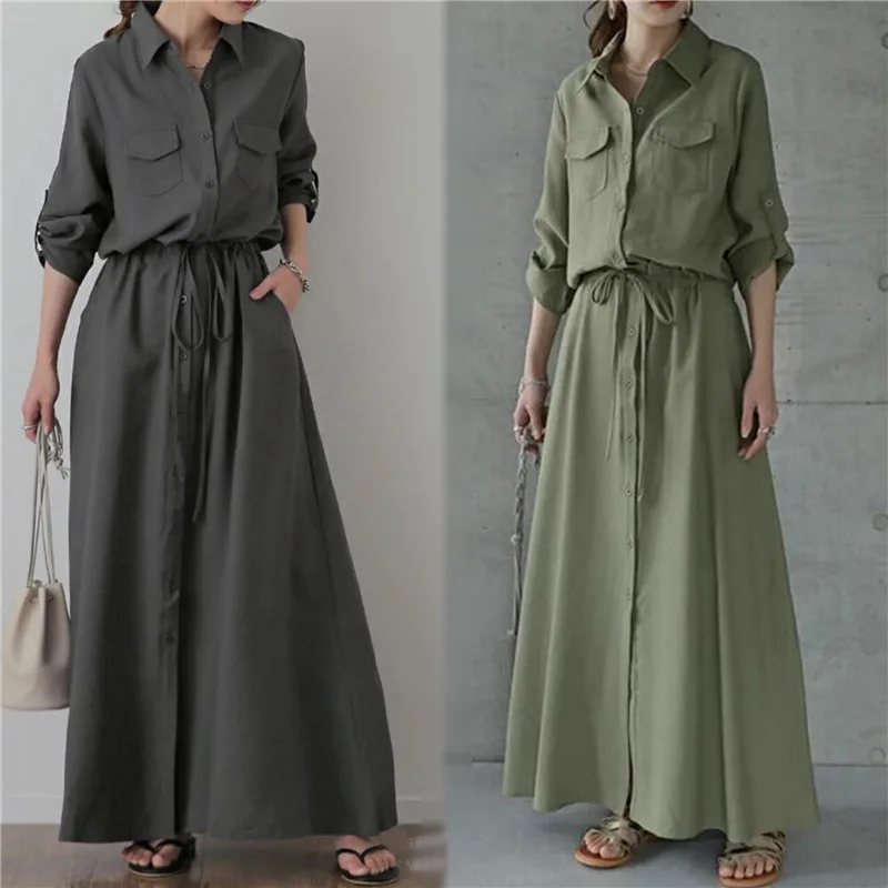 Women Spring Dress Turn Down Collar Long Sleeve Casual Solid Shirt Skirts Office Lady Japanese Style Elegant Female Clothing 
Women Spring Dress Turn Down Collar Long Sleeve Casual Solid Shirt Skirts Office Lady Japanese Style Elegant Female Clothing