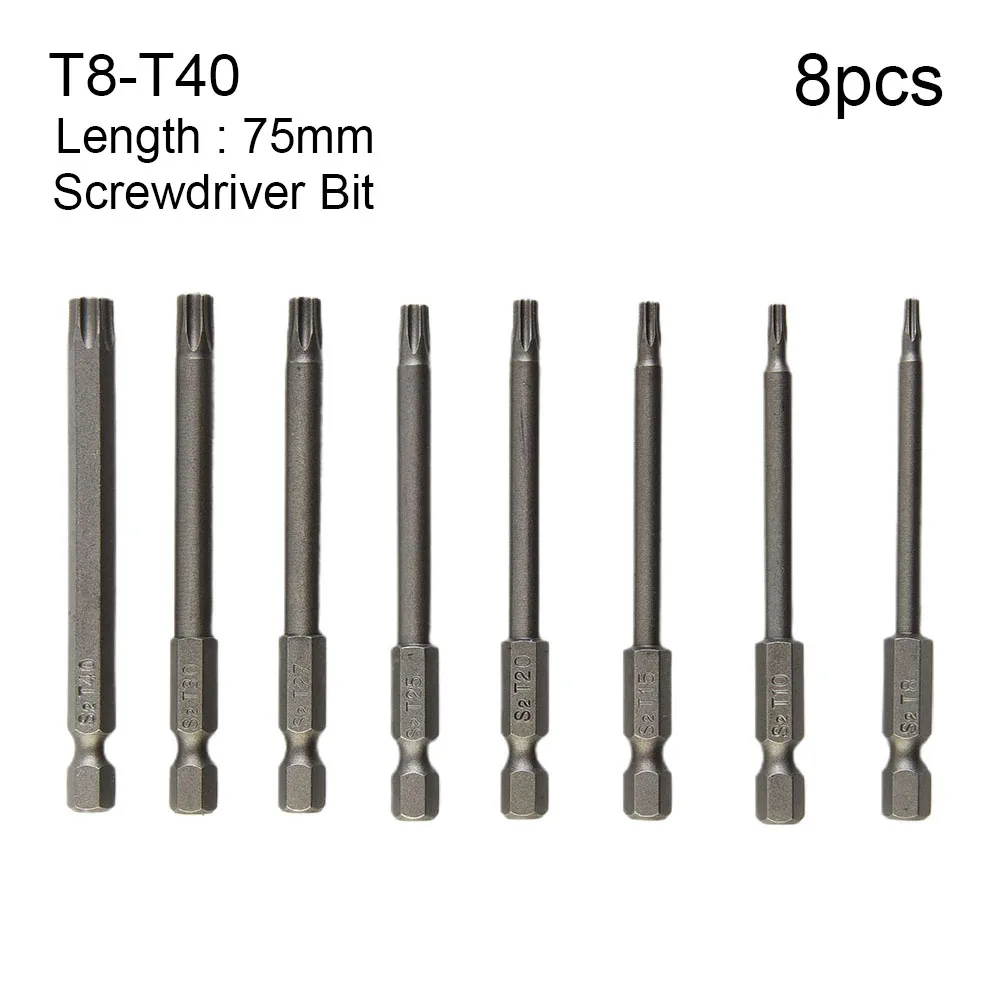 8pcs 75/50mm Long Torx Screwdriver Bits Set Alloy Steel 1/4 Inch Hex Shank Screw Driver Bit Hollow Security Tamper Proof Drill
8pcs 75/50mm Long Torx Screwdriver Bits Set Alloy Steel 1/4 Inch Hex Shank Screw Driver Bit Hollow Security Tamper Proof Drill