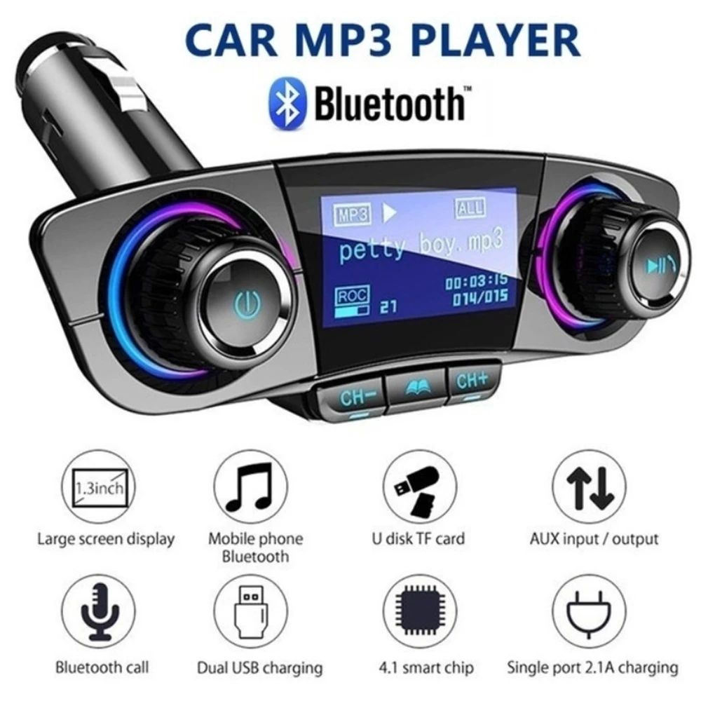 

Автомобильный FM-передатчик Bluetooth 5,0, беспроводной аудио приемник громкой связи, Автомобильный MP3-плеер, быстрое зарядное устройство с 2 USB-портами, адаптер, автомобильные аксессуары