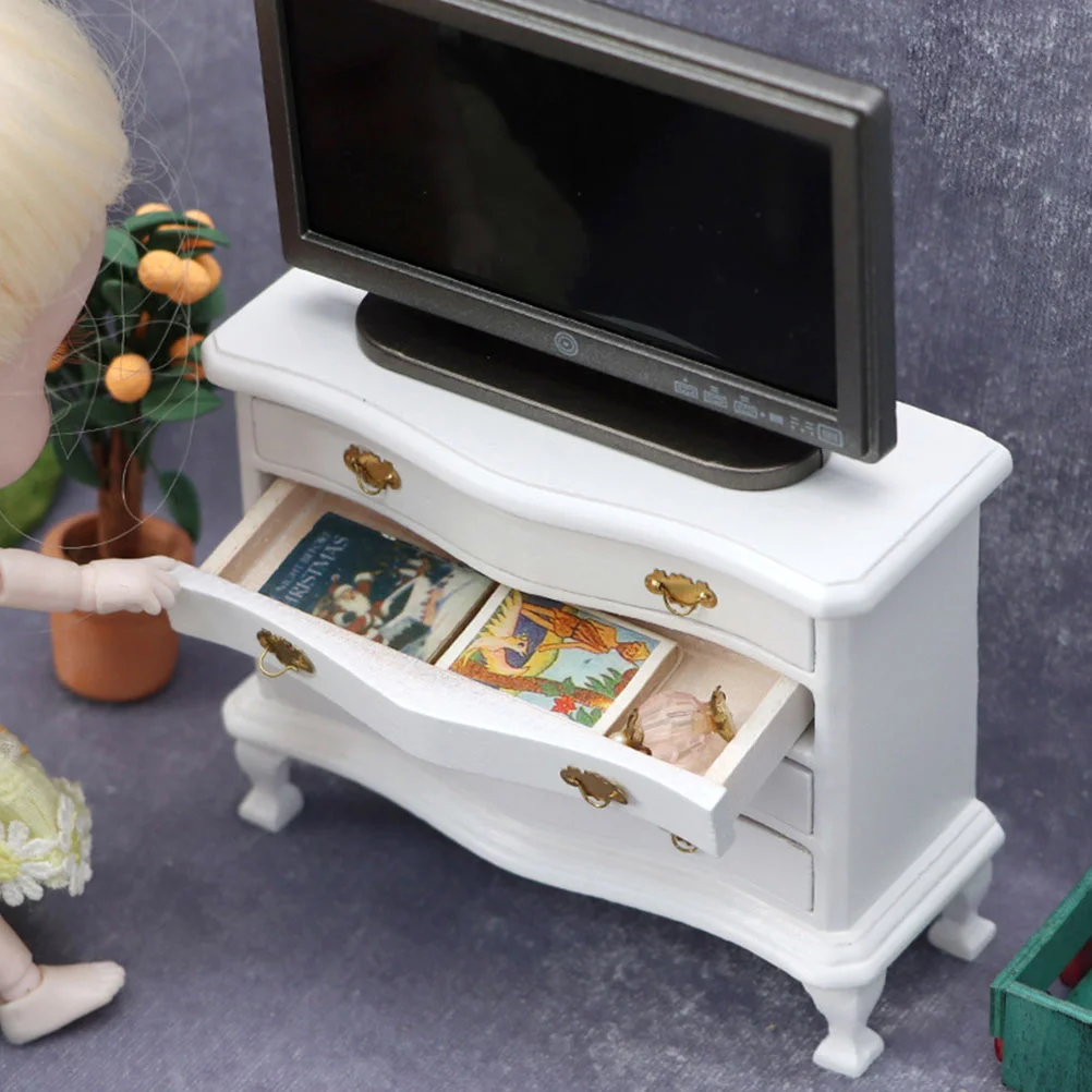 

Dollhouse Cabinet Vintage Decor Mini Drawer Wooden Miniature Furniture Model Birch Micro Scene Adornment