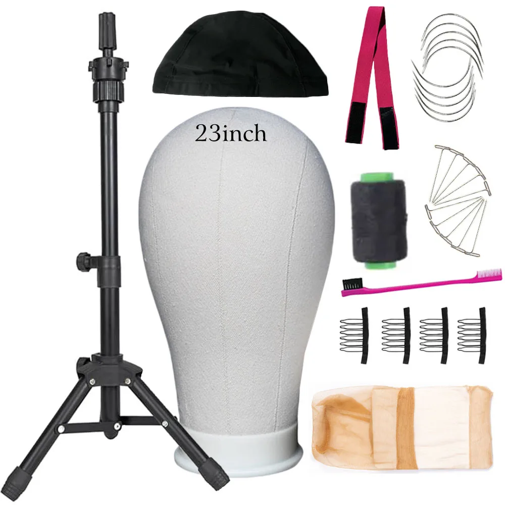 

23inch Wig Head Mannequin Head with Wig Stand Tripod ,Manikin Canvas Head Set for Wigs Making Display with Wig caps,T Pins Set