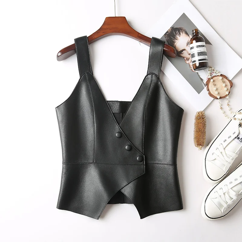Жилет женский из натуральной кожи, повседневная Короткая Безрукавка на пуговицах, элегантный однотонный жилет без рукавов, весна-осень
Жилет женский из натуральной кожи, повседневная Короткая Безрукавка на пуговицах, элегантный однотонный жилет без рукавов, весна-осень