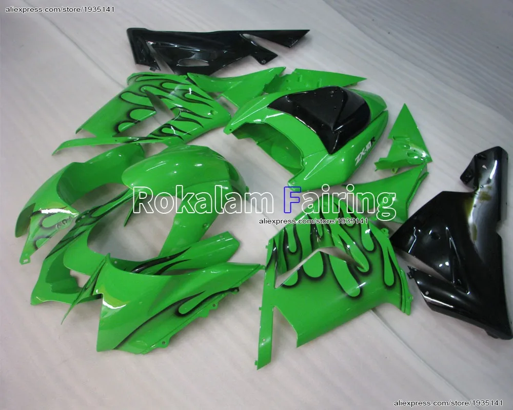 For Kawasaki ZX-10R New Arrival ZX 10R NINJA 04 05 kit ZX10R Black Flames Green Bodywork 2004 2005 (Injection molding)
For Kawasaki ZX-10R New Arrival ZX 10R NINJA 04 05 kit ZX10R Black Flames Green Bodywork 2004 2005 (Injection molding)