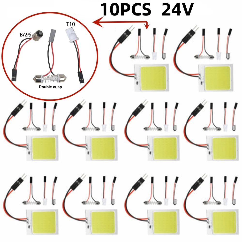 10Pcs Truck Interior Panel Reading Light Bulbs Car Led COB 48SMD LED White T10 BA9S C5W Festoon 24V License Plate Lamp Adapter
10Pcs Truck Interior Panel Reading Light Bulbs Car Led COB 48SMD LED White T10 BA9S C5W Festoon 24V License Plate Lamp Adapter