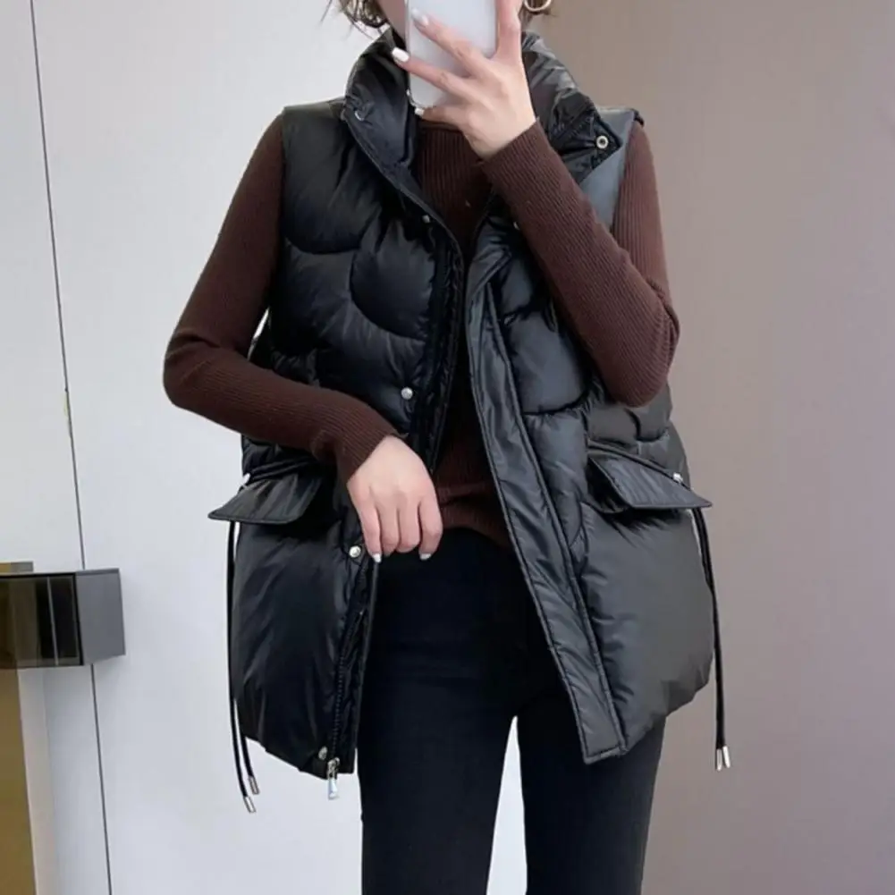 Women Autumn Winter Loose Fit Waistcoat Stand Collar Sleeveless Zipper Placket Pockets Vest Cotton-padded Outwear
Women Autumn Winter Loose Fit Waistcoat Stand Collar Sleeveless Zipper Placket Pockets Vest Cotton-padded Outwear