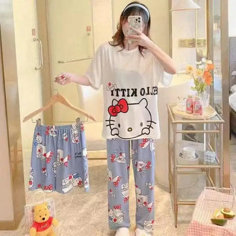 Kawaii Hello Kitty Pajamas Women Summer Cartoon Print Can Outwear Home Furnishings Three Piece Set Women Accessories Wholesale
Kawaii Hello Kitty Pajamas Women Summer Cartoon Print Can Outwear Home Furnishings Three Piece Set Women Accessories Wholesale