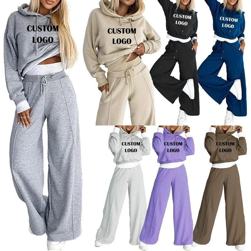 Custom Logo Women Autumn/Winter New Splicing Popular Hooded Sweater Two Piece Set Solid Color Loose Clothes Drawsting Pants
Custom Logo Women Autumn/Winter New Splicing Popular Hooded Sweater Two Piece Set Solid Color Loose Clothes Drawsting Pants