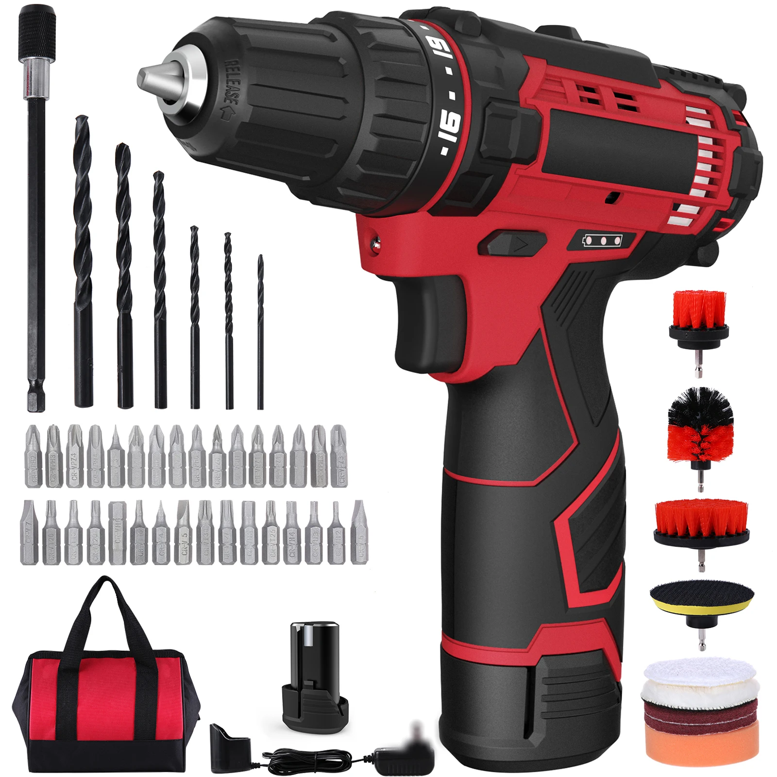 Cordless Electric Screwdriver Electric Drill Driver Kit 12V Power Drill Set 2-Speed 280In-lb Torque 3/8-inch Keyless Chuck LED
Cordless Electric Screwdriver Electric Drill Driver Kit 12V Power Drill Set 2-Speed 280In-lb Torque 3/8-inch Keyless Chuck LED
