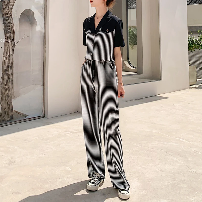 Summer Soft Women 2 Piece Set Fashion Striped Patchwork Blazer Tops And Elastic Waist Straight Pants Suit Female Casual Simple
Summer Soft Women 2 Piece Set Fashion Striped Patchwork Blazer Tops And Elastic Waist Straight Pants Suit Female Casual Simple