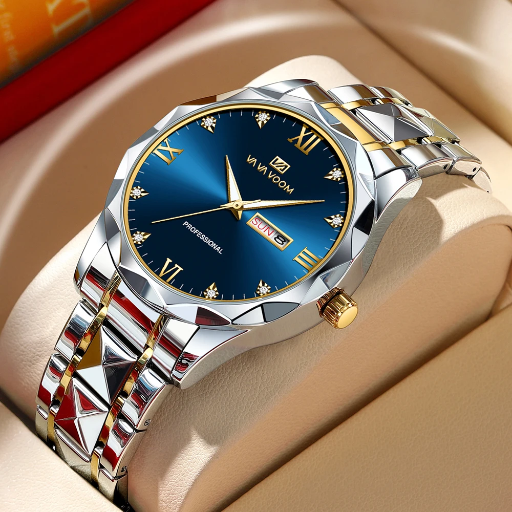 

Luxury Man Wristwatch VA VA VOOM 2023 New Top Brand Waterproof Luminous Date Week Stainless Steel Business Quartz Men's Watches