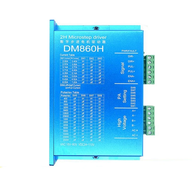 

DM860H DSP Digital 57 / 86 Stepper Motor Driver With Fan 2-Phase Nema23,34 DMA860H 7.2A, 18-80VAC For Printing CNC Drive