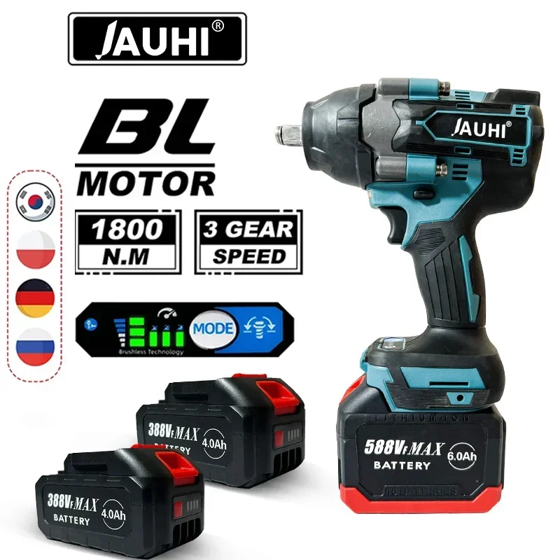 JUAHI Cordless Impact Wrench 1800N.M Torque Brushless Electric 1/2 Square with Li-ion Battery for Makita 18V Battery Power Tool
JUAHI Cordless Impact Wrench 1800N.M Torque Brushless Electric 1/2 Square with Li-ion Battery for Makita 18V Battery Power Tool