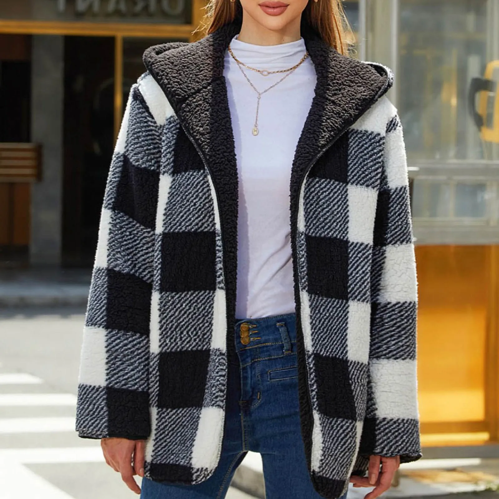 Women's Double Plaid Loose Casual Buttonless Cardigan With Double Layer h Jacket Jackets for Women Fleece
Women's Double Plaid Loose Casual Buttonless Cardigan With Double Layer h Jacket Jackets for Women Fleece