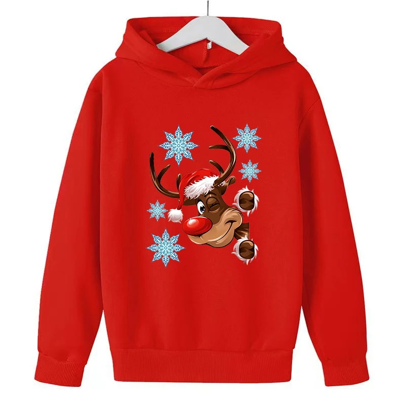 

Mascot Christmas Deer Kids Clothes Print New Year Gift Age 3-12Y Boys Girls Fall/Winter Cute Charming Hoodie Pullover Casual Top