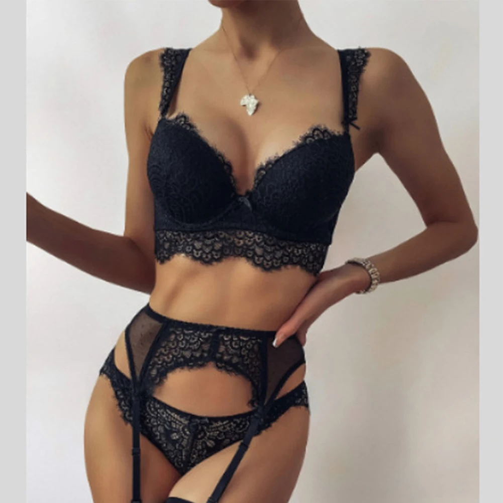 Sexy Women Lace Lingerie Bra Thong Suspender 3Pcs Set Ultra--thin See-Through Nightwear Hollow Tight Underwear Erotic Sleepwear
Sexy Women Lace Lingerie Bra Thong Suspender 3Pcs Set Ultra--thin See-Through Nightwear Hollow Tight Underwear Erotic Sleepwear