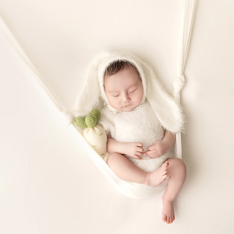 

Newborn Photography Props Knitted Mohair Baby Rabbit Ears Hat Romper Clothes Wrap Swing Infant Posing Photo Prop Boy Girl Outfit