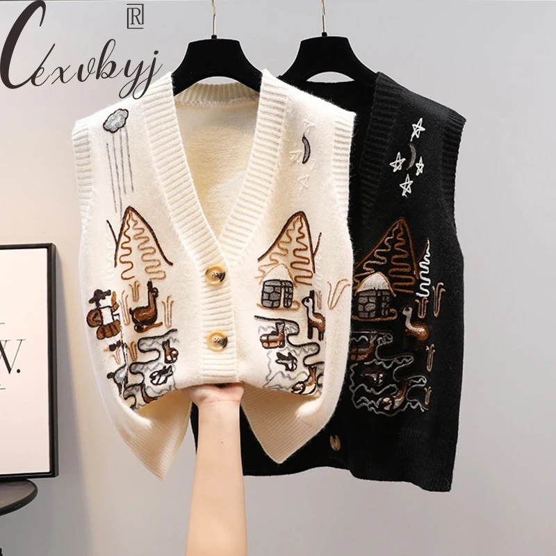 Autumn Winter Print Sweater Vest Women Korean Fashion Single Breasted Cropped Knitted Waistcoat Oversized Loose Knitwear Top
Autumn Winter Print Sweater Vest Women Korean Fashion Single Breasted Cropped Knitted Waistcoat Oversized Loose Knitwear Top