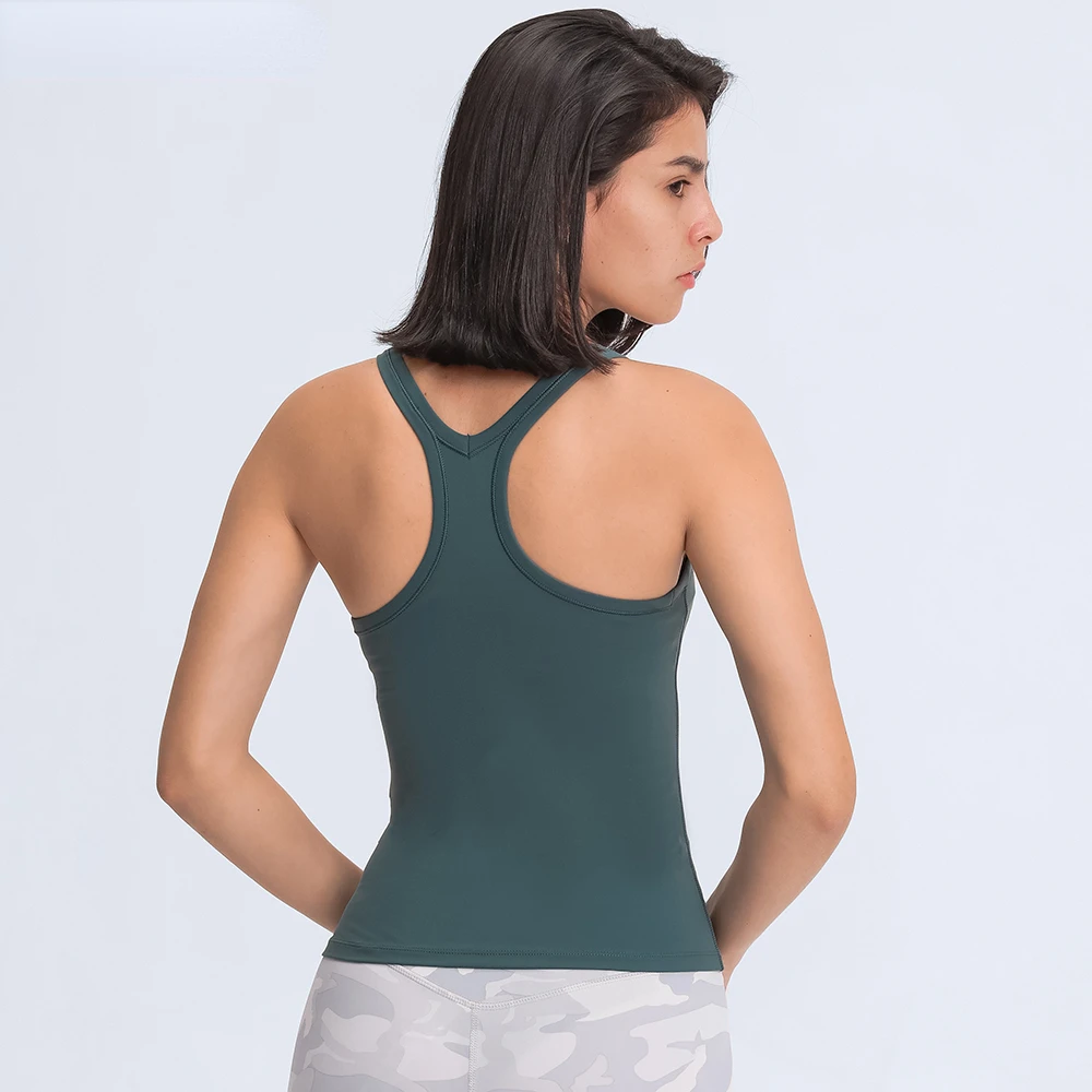 

Waist-Length Racerback Padded Tank Top Women Feel Weightless Sweat-wicking Training Gym Yoga Vest Sleeveless Tight Fit Shirts