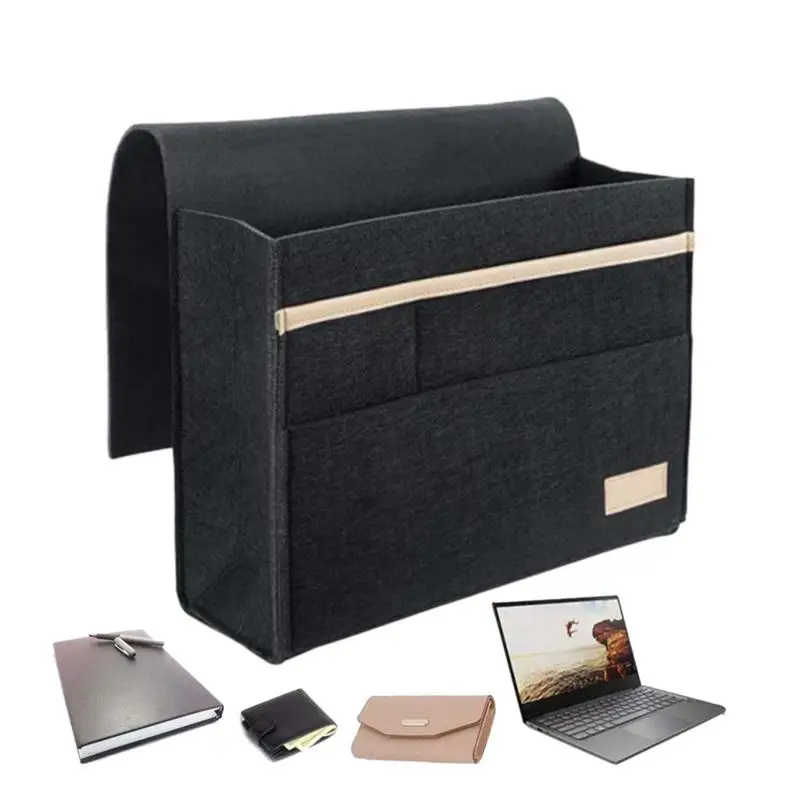 

Bedside Caddy Felt Storage Bag Bed Sofa Shelf Pouch Holder Books Holder and Tissue Box Versatile Compact and Convenient