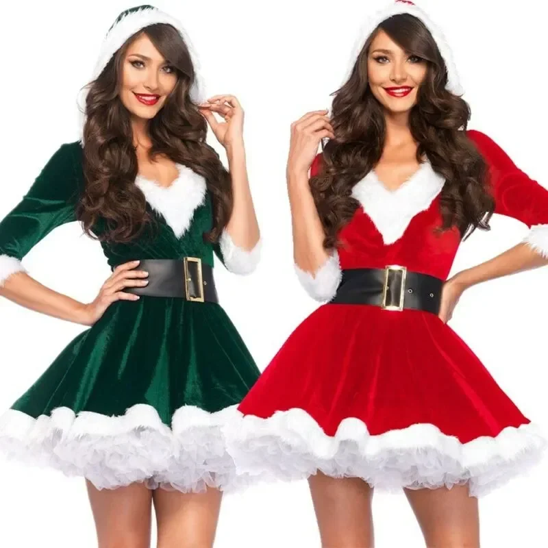 

Костюмы Санта Клауса, косплей, Рождественская одежда, платье, Женский комплект, Рождественский наряд для девочки, пояс, необычное рождественское платье, 2022