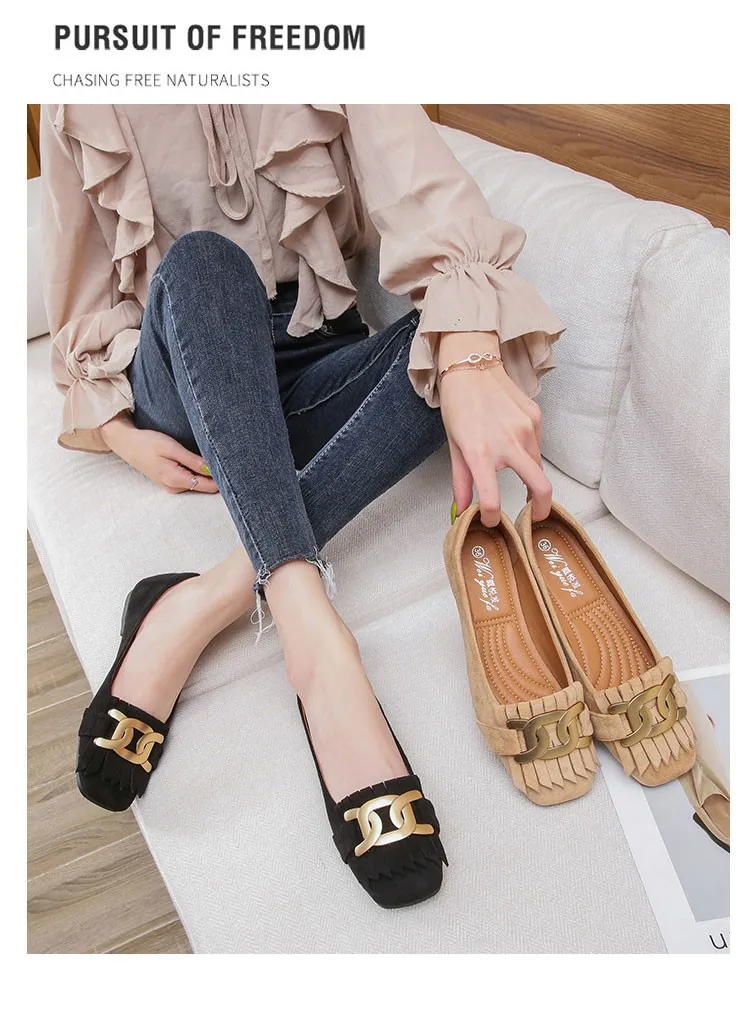Flat Shoes Woman Retro Tassels Square Shallow Single Shoes for Women 2023 New Metal Buckle Flat Loafers Women Big Size 45 45 46 Flat Shoes Woman Retro Tassels Square Shallow Single Shoes for Women 2023 New Metal Buckle Flat Loafers Women Big Size 45 45 46