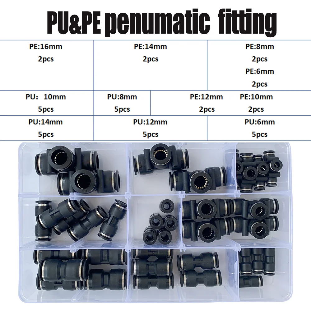 

37 Air Straight Pneumatic Fittings PU Water Pipes Quick Release Connector PU PE 4mm/6mm/8mm/10mm/12mm/14mmPlastic Hose Couplings