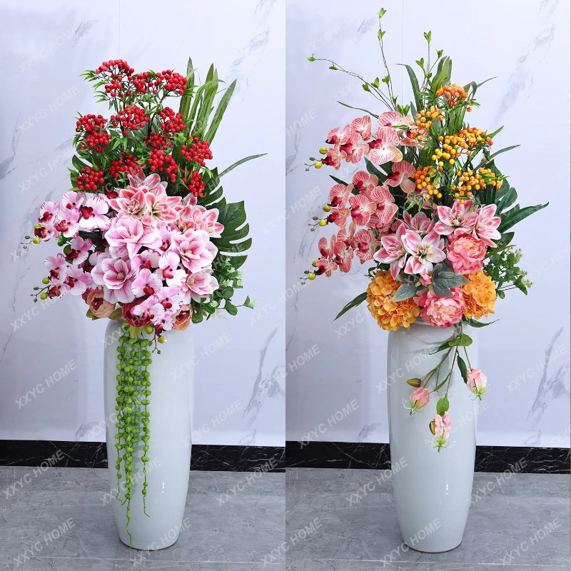 

Living Room Floor Artificial Flower High-Grade White Floor Vase Decorative Fake Flower Ornaments