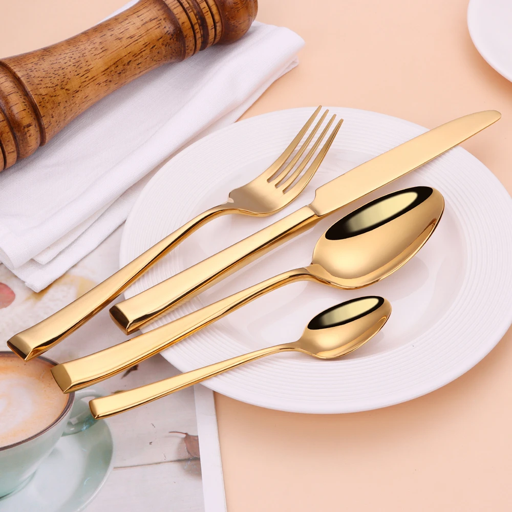 

New 24pcs Gold Cutlery Set 18/10 Stainless Steel Dinnerware Serrated Sharp Dinner Knife Tableware Set Silverware