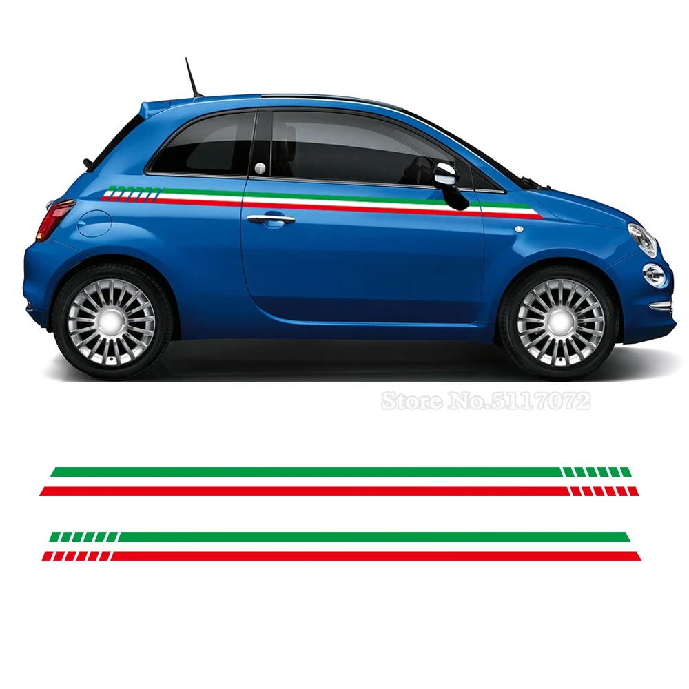 

Наклейки с итальянским флагом для Fiat 500, полосы для талии автомобиля, наклейки для корпуса автомобиля, двери, двусторонняя виниловая наклейка, спортивные аксессуары для гонок и стайлинга