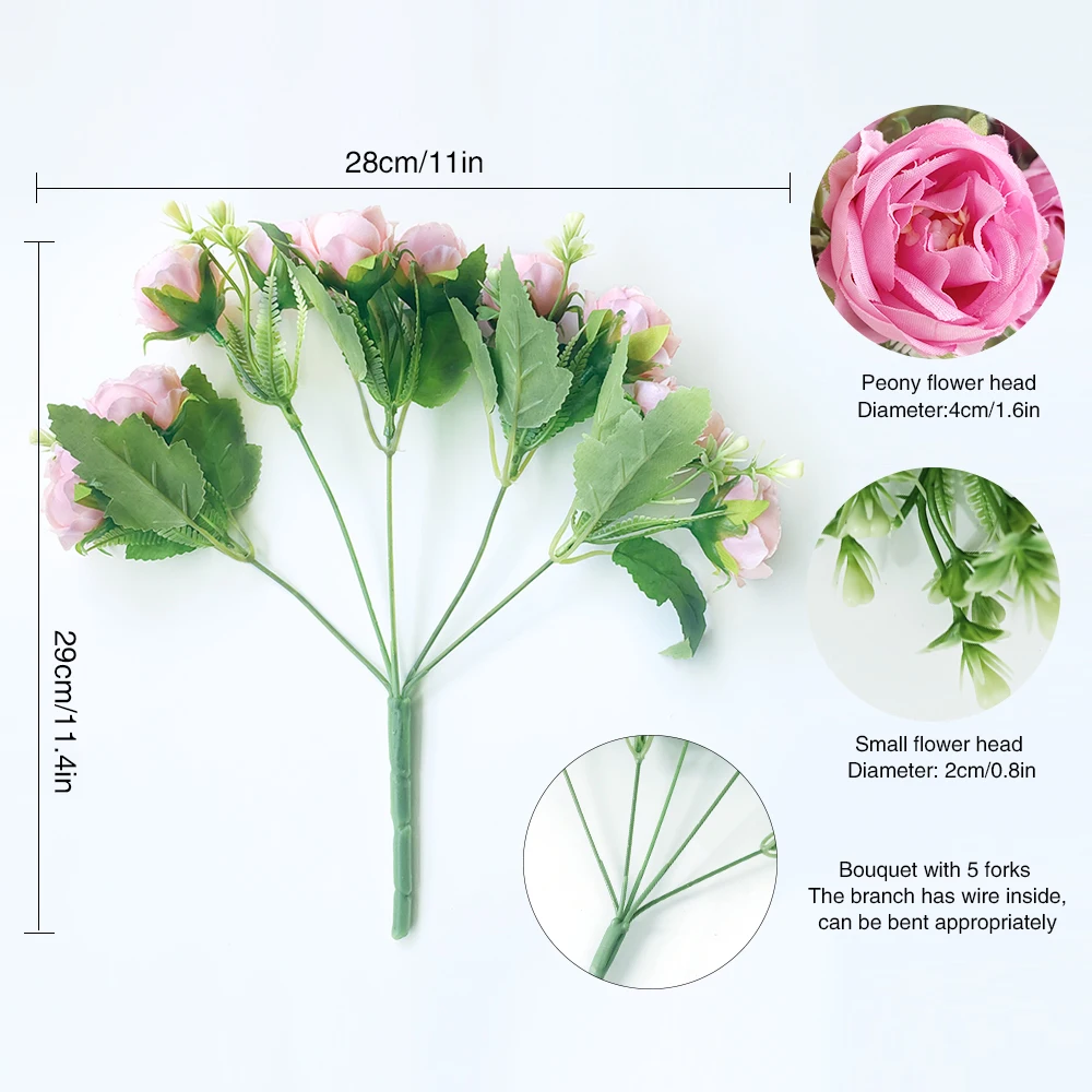 Generic Artificial Flowers 10 Heads Peony Pink Silk Roses Bride Bouquet