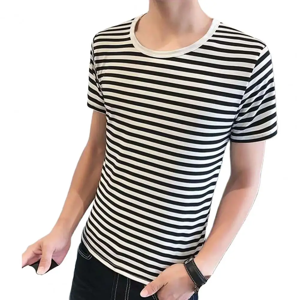 2023 Men T-shirt Stripe Print Round Neck Slim Short Sleeve Thin Summer Top Male Clothing
2023 Men T-shirt Stripe Print Round Neck Slim Short Sleeve Thin Summer Top Male Clothing