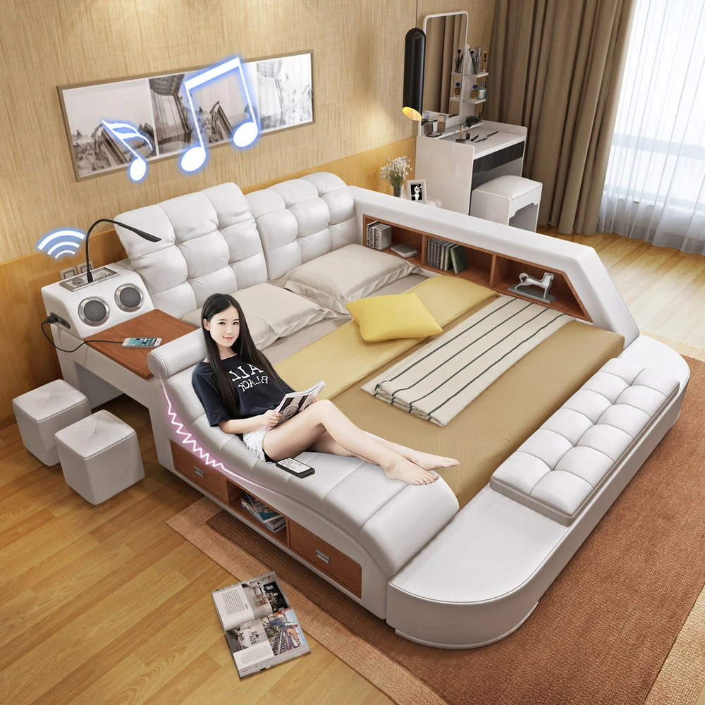 Hot Sale Modern Bedroom Storage Leather Bed Multifunction Massage Tatami Bed Smart Bed with USB Charge and Speaker
Hot Sale Modern Bedroom Storage Leather Bed Multifunction Massage Tatami Bed Smart Bed with USB Charge and Speaker