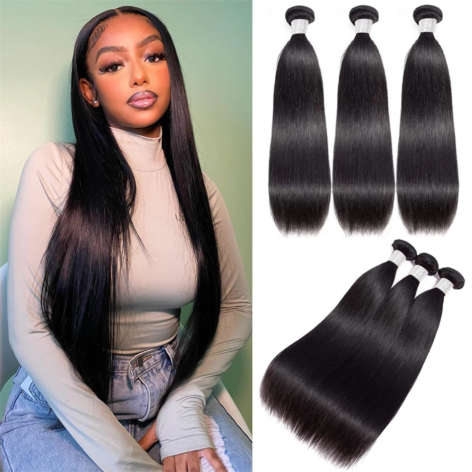 

Wholesale Hair Raw Indian Straight Human Hair Bundles Natural Black For Women Bone Straight Hair Extensions 2/3/4 Bundles Deal