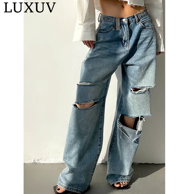 LUXUV Streetwear Straight Pants Ladies Ripped Quality Mid Waist Loose Wide Leg Design Young Jeans Y2K High Street Cargo Pants
LUXUV Streetwear Straight Pants Ladies Ripped Quality Mid Waist Loose Wide Leg Design Young Jeans Y2K High Street Cargo Pants