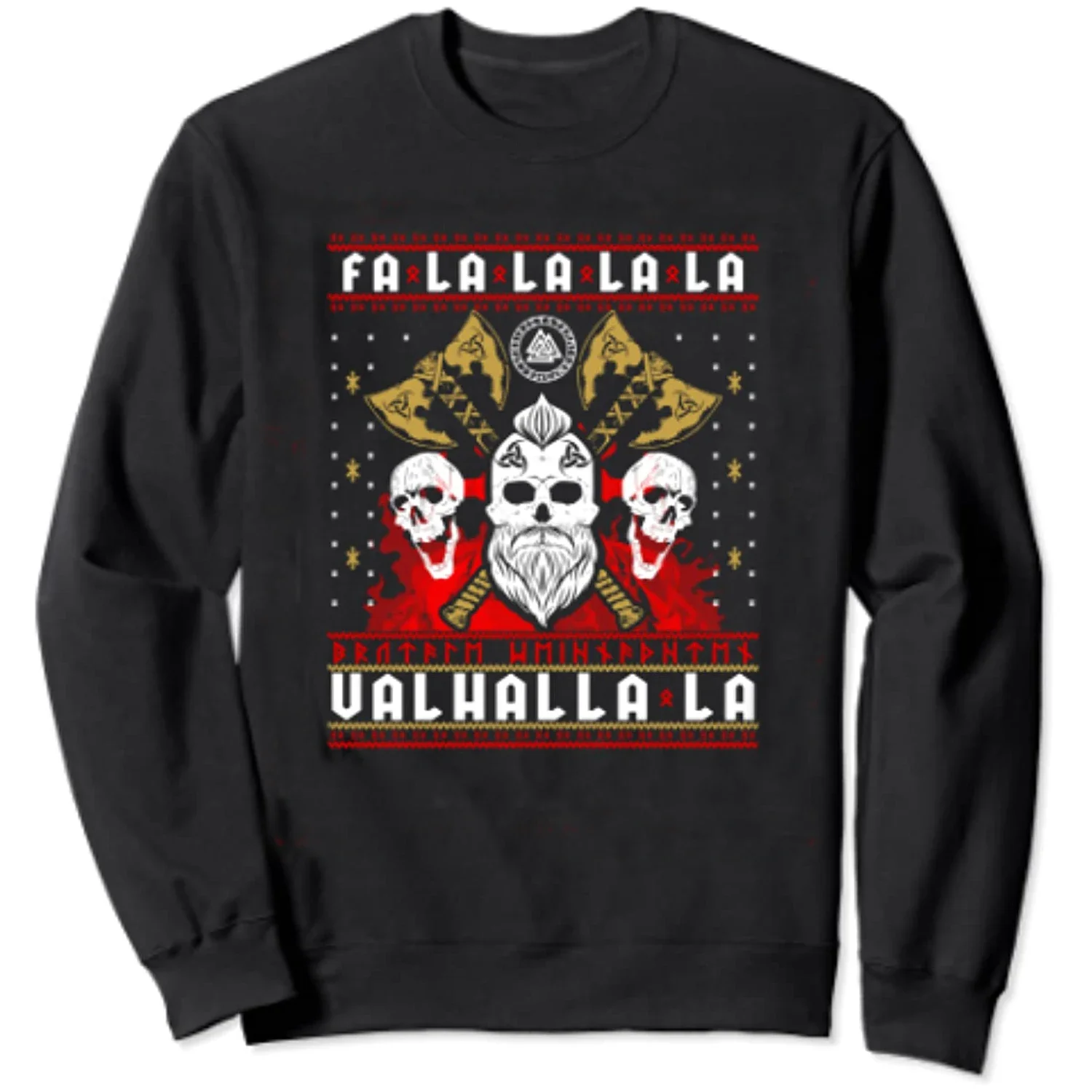 

Ugly Christmas Sweater Fa-La Valhalla Viking'er Valknut Rune Skull Sweatshirts 100% Cotton Comfortable Casual Mens Streetwear