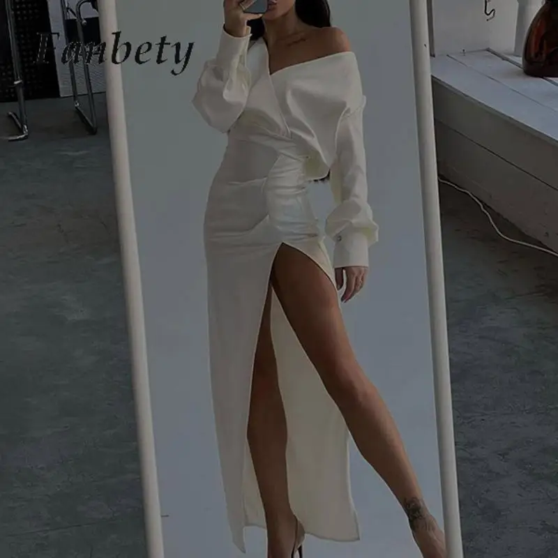 Sexy High Split Nightclub Party Dress Fashion Slim Off Shoulder Solid Irregular Dresses 2024 Women Long Sleeve Waist Party Dress
Sexy High Split Nightclub Party Dress Fashion Slim Off Shoulder Solid Irregular Dresses 2024 Women Long Sleeve Waist Party Dress